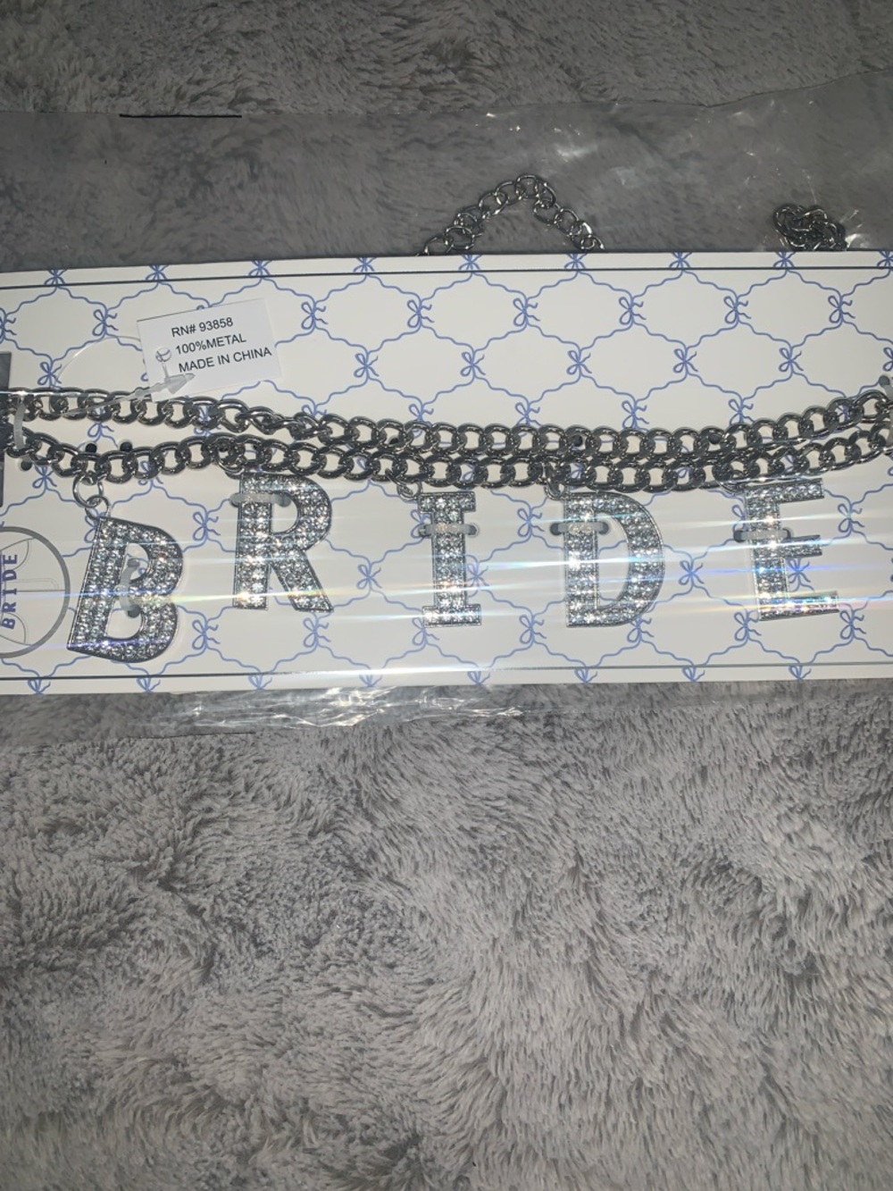 🆕- Rhinestone 'BRIDE' Letter Chain Belt - Silver Sparkle